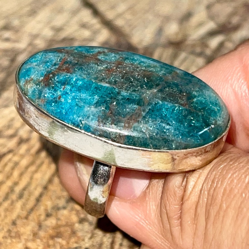 Large Blue Apatite Ring Size 7 3/4